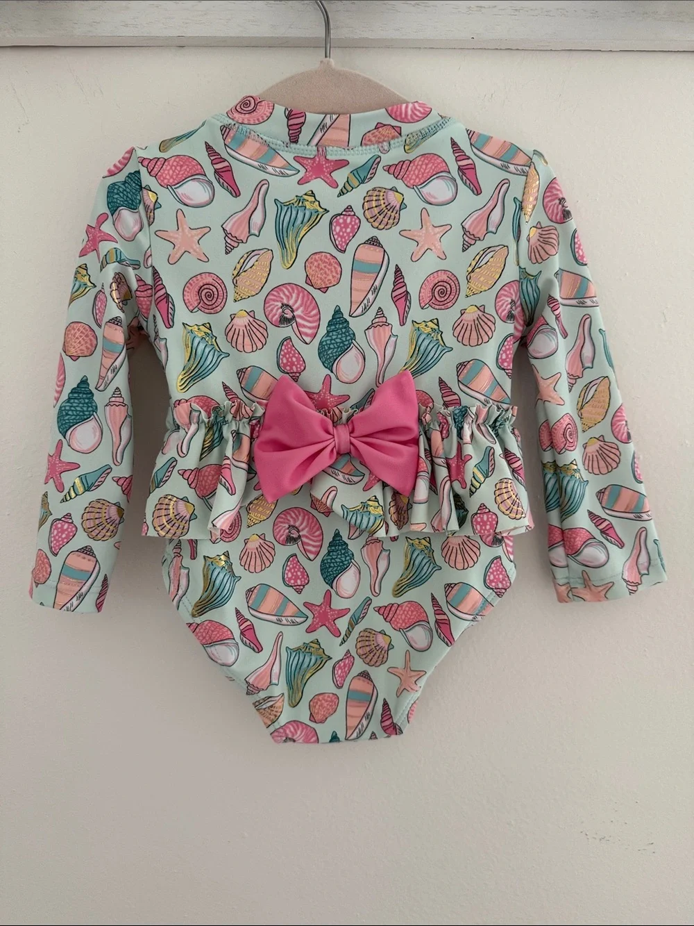 Flapdoodles Baby 12 m Long-Sleeve Seashell Ruffle One-Piece Swimsuit - Pink